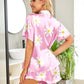 Womens Satin Pajamas Set Button down 2 Piece Silk Pjs Shorts Set Ruffle Lingerie Notch Collar Sleepwear