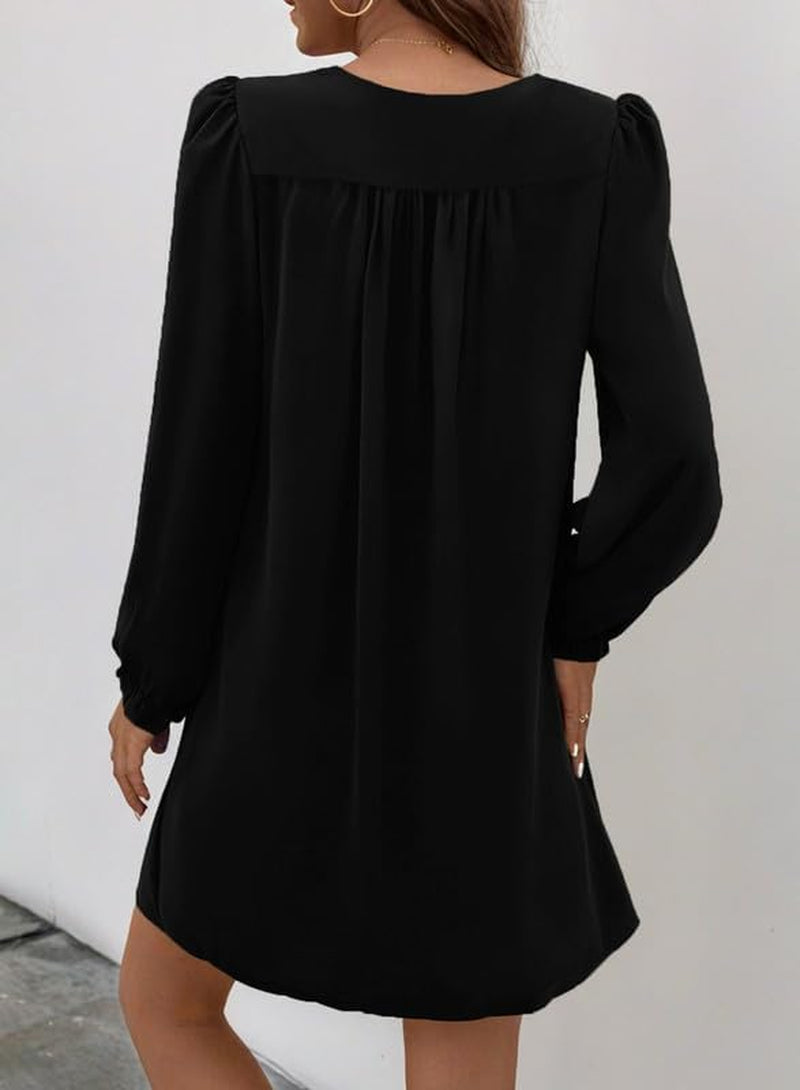 Womens Casual Dress A-Line Ruffle Sleeve V Neck Midi Dress 2025 Fashion Pleated Flowy Sundress Loose Shirt Dresses