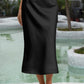 Women'S Satin High Waist Hidden Elasticized Waistband Flared Casual a Line Midi Skirt