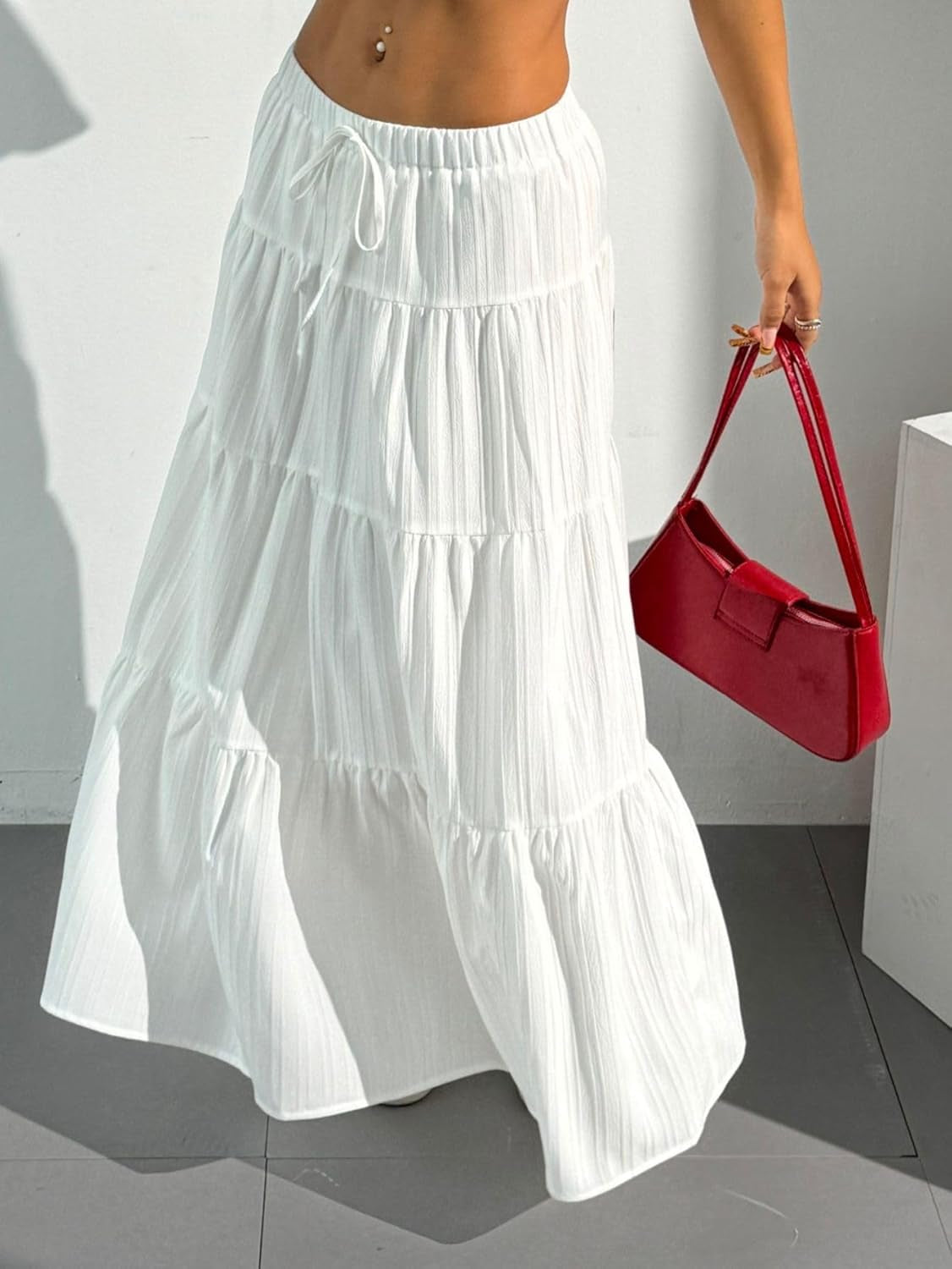 Women'S Boho Skirt Flowy Flared Ruffle Summer Long Maxi Skirts Going Out Outfits