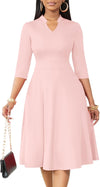 Casual Dresses for Women Semi Formal Fit and Flare 3/4 Sleeve A-Line Church Work Dress with Pockets