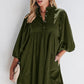 Womens Casual Dresses Corduroy Button up Empire Waist 3/4 Sleeve Fall Winter Mini Babydoll Dress