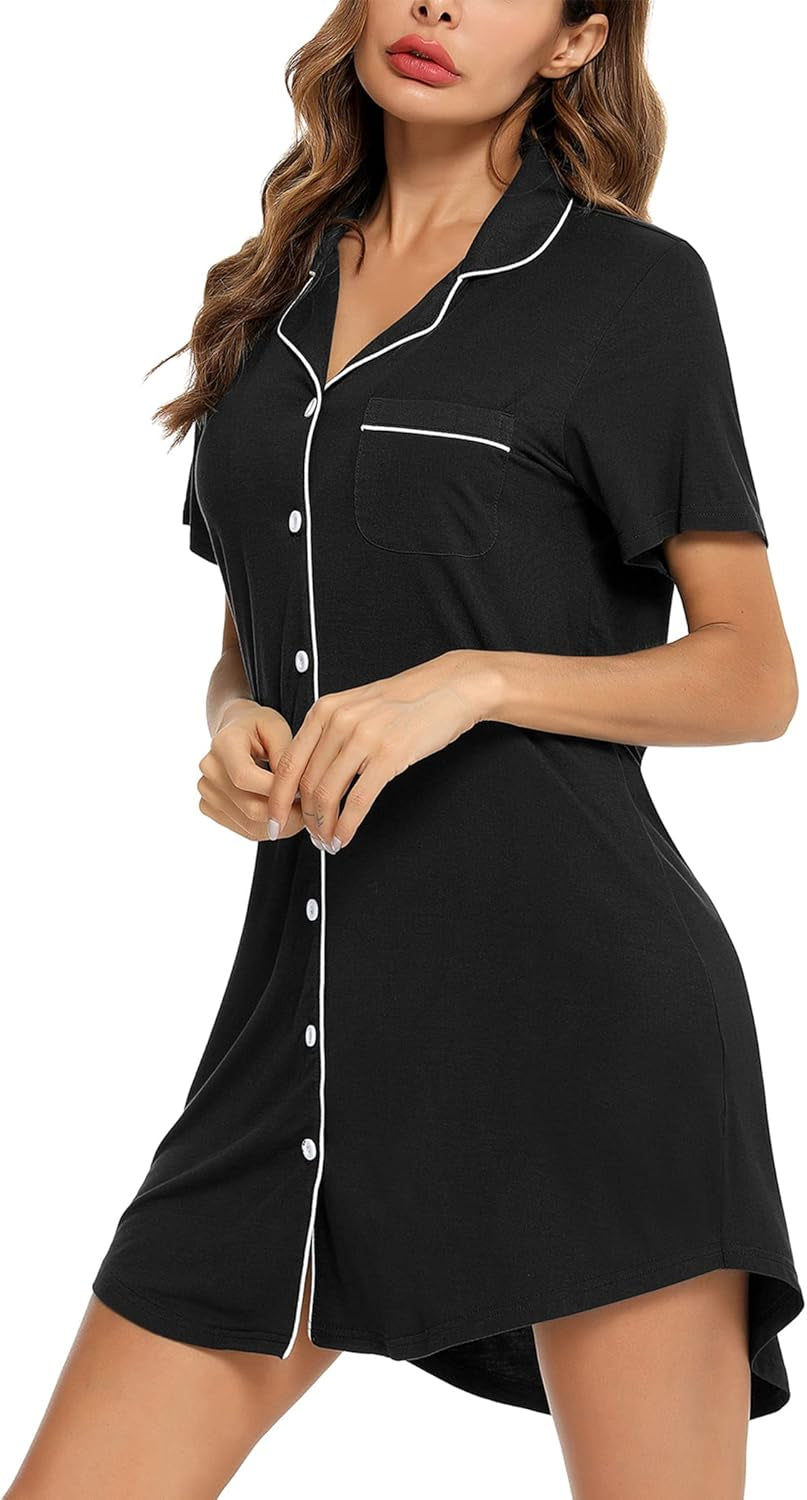 Nightgown for Women Button down Sleepshirt Short/Long Sleeve Nightdress Soft Modal Sleepwear S-XXL