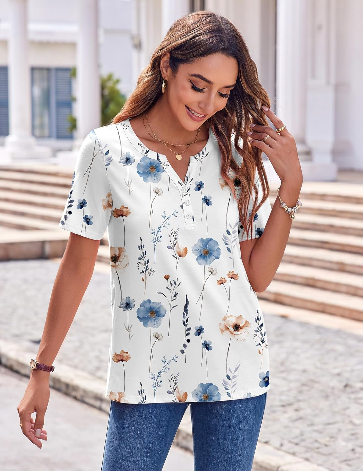 Womens Summer Tops Casual Short Sleeve V Neck Shirts Business Dressy Work Blouses
