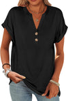 Womens Short Sleeve Henley Tops V Neck Dressy Casual Blouses Summer Trendy Tee Shirts 2025 Vacation Fashion Clothes