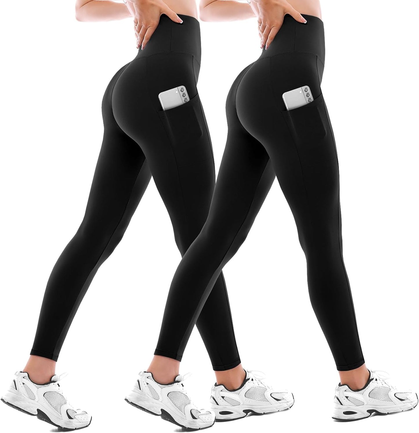 Leggings with Pockets for Women 2 Packs,Women'S High Waisted Yoga Leggings Gym for Workout