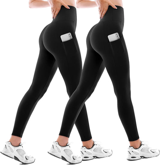 Leggings with Pockets for Women 2 Packs,Women'S High Waisted Yoga Leggings Gym for Workout