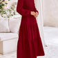 Fall Dresses for Women 2025 Casual Long Sleeve V Neck Smocked a Line Long Flowy Wedding Guest Dress