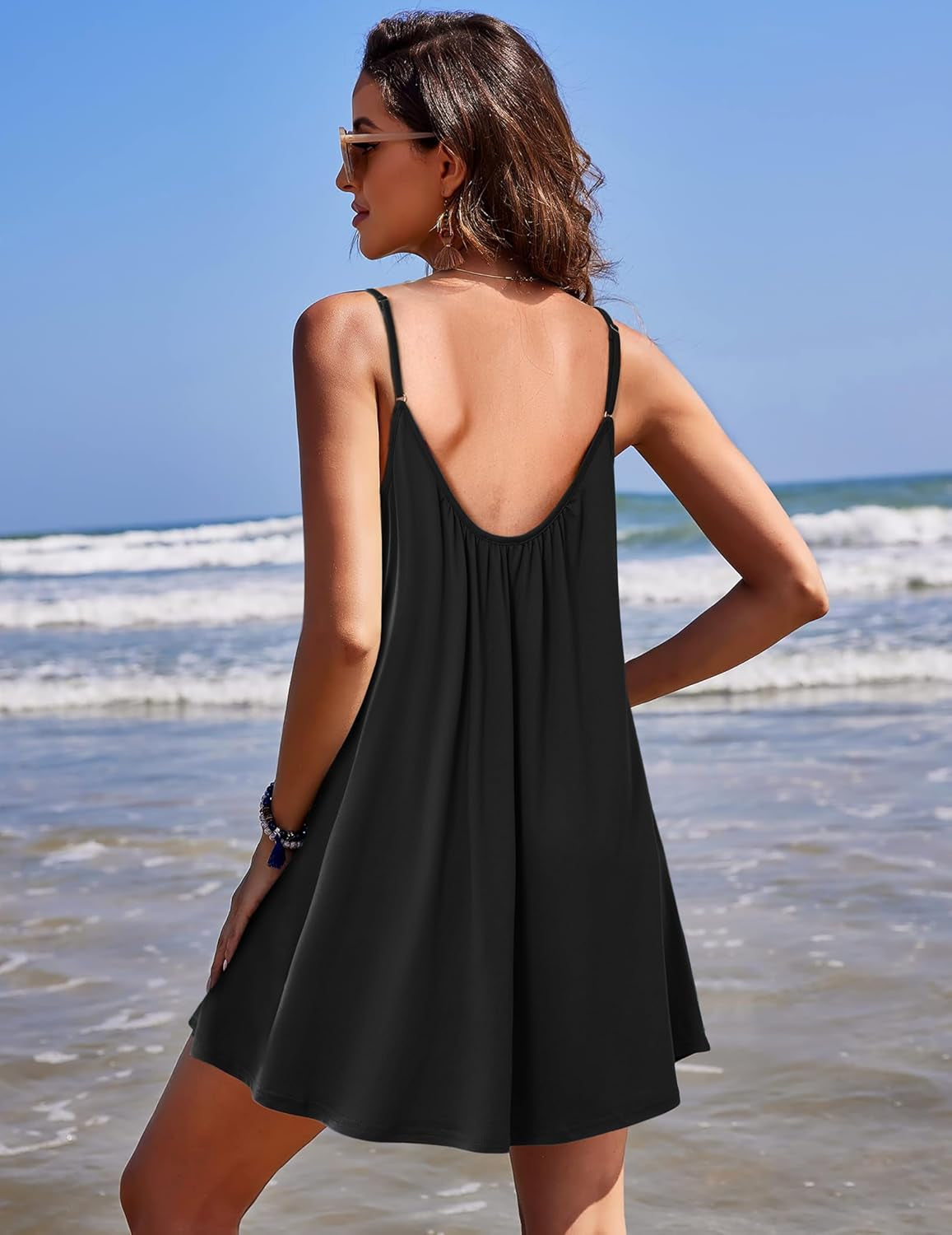 Nightgowns for Women Spaghetti Strap Sleepwear Sleeveless Sleep Dress with Pockets