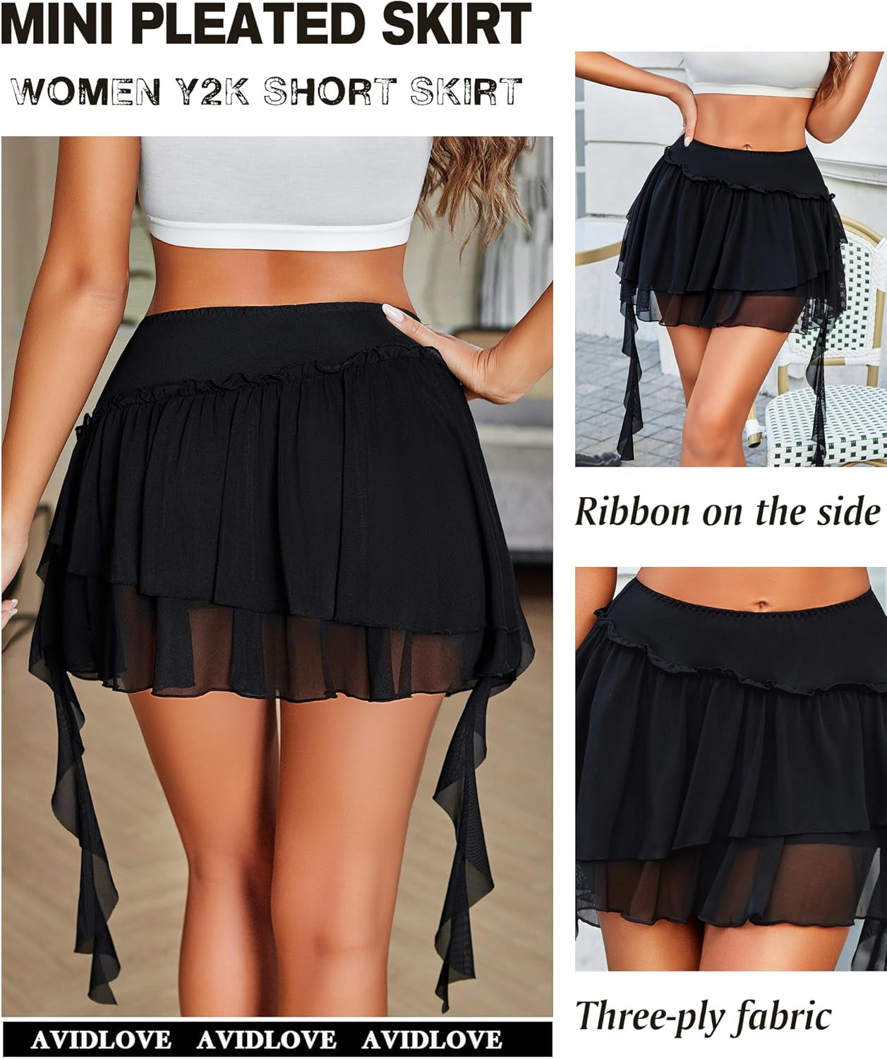 Women'S Pleated Mini Skirt Mesh Layered Ruffled Skirt Casual Ruffles Flowy Hem S-XXL