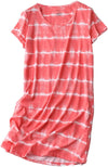 Women'S Cotton Nightgown Sleepwear Short Sleeves Nightshirt Casual Print Sleepdress Loose Comfy Pajama