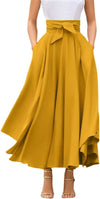 Women'S Elegant High Waisted Side Slit Irregular Bohemian Maxi Skirt with Pockets