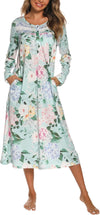 Nightgowns for Women Soft Cotton Long Sleeve Night Gwon with Pockets