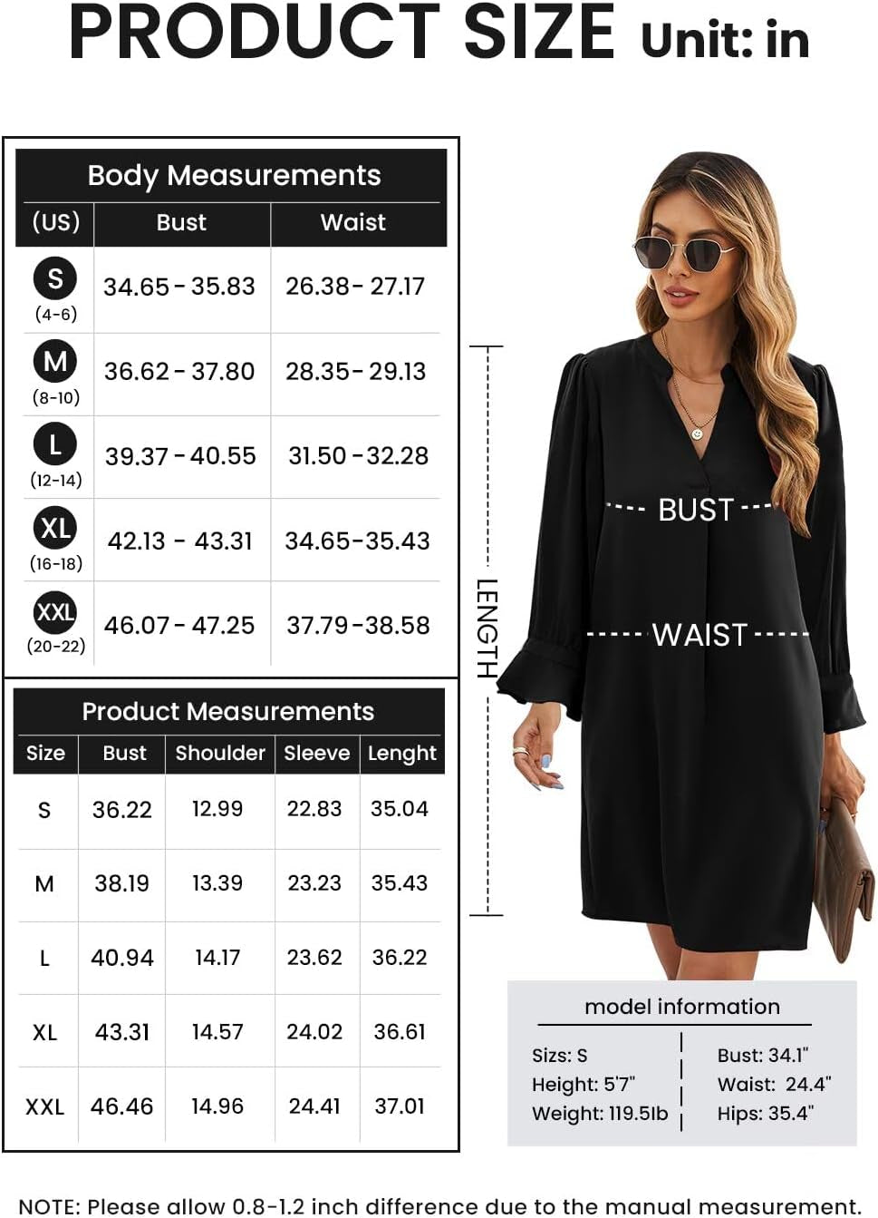 Fall Dresses for Women 2025 Casual V Neck Long Sleeves Flowy Mini Tunic Dress