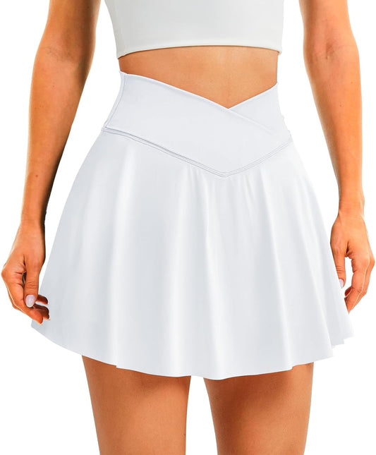 Womens Tennis Skirt with Pockets Shorts Crossover High Waisted Athletic Skorts Skirts for Golf Running Workout
