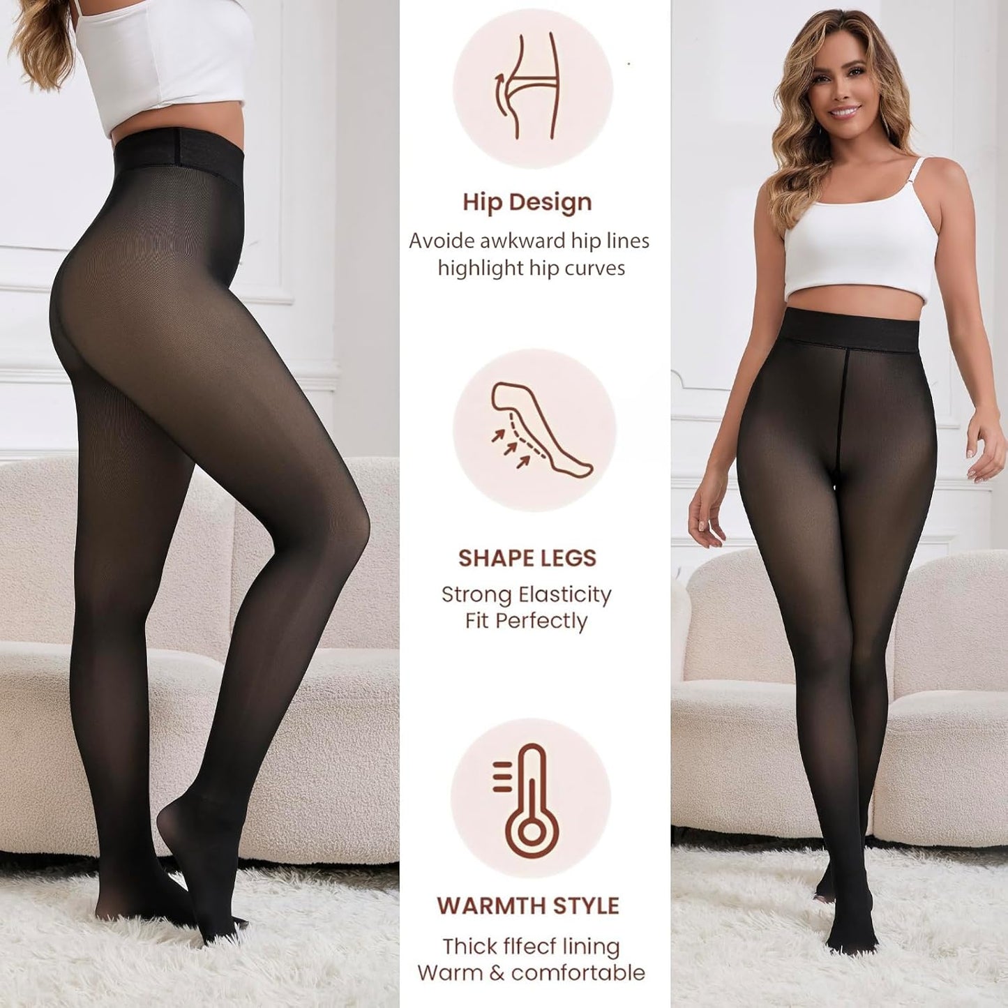 2025 One-Seam Fleece Lined Tights More Warmth Fake Translucent Pantyhose High Waist Thermal Legging Women