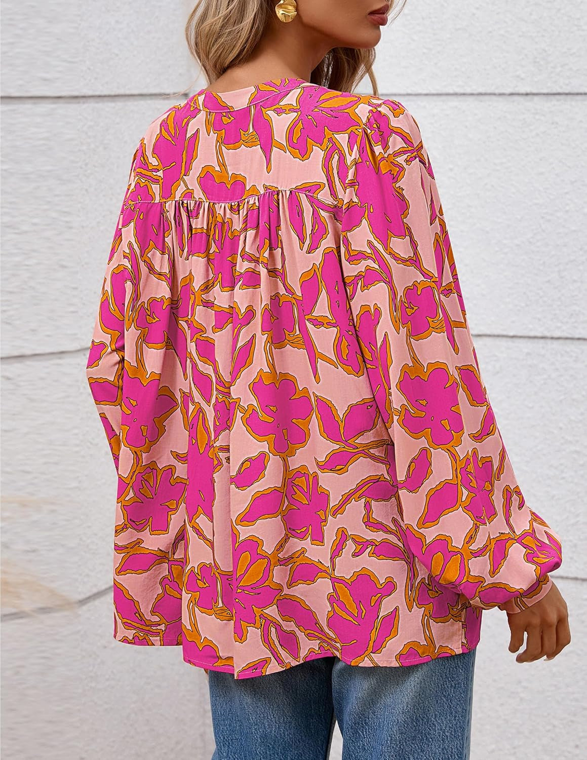 Women'S Floral Button down Blouse 2025 Fall Fashion Dressy Casual Long Sleeve Oversized Shirts Top Boho Clothes