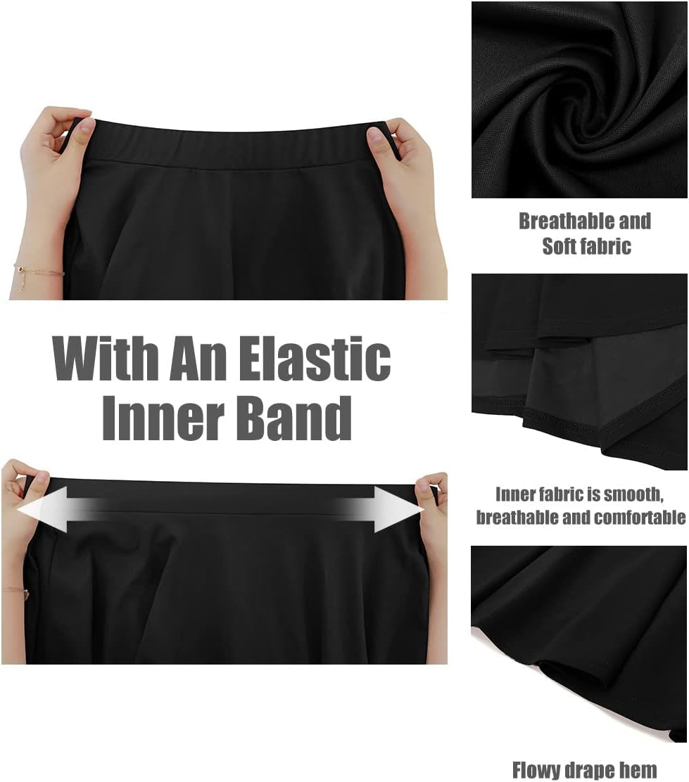 plus Size Basic Versatile Stretchy Elastic Waist Flared Casual Mini Skater Skirt/Pleated Plaid Skirt for Women XL-5XL