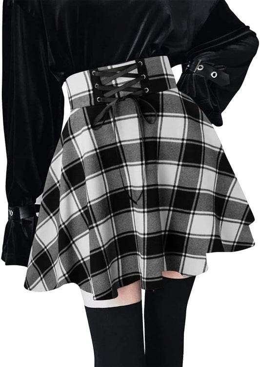 Gothic Plaid Mini Skirts for Women Short High Waist Plaid Skirts