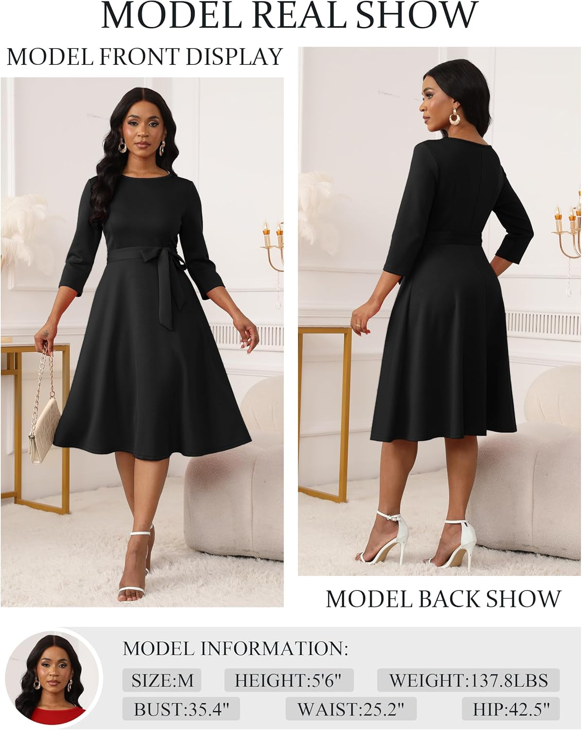 Women'S Cocktail Dresses 3/4 Sleeve Vintage Wedding Guest Dress (XS-3XL)