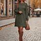 Fall Dresses for Women 2025 Crew Neck Long Sleeve a Line Shift Dress Solid Color Loose Fit Mini Dress
