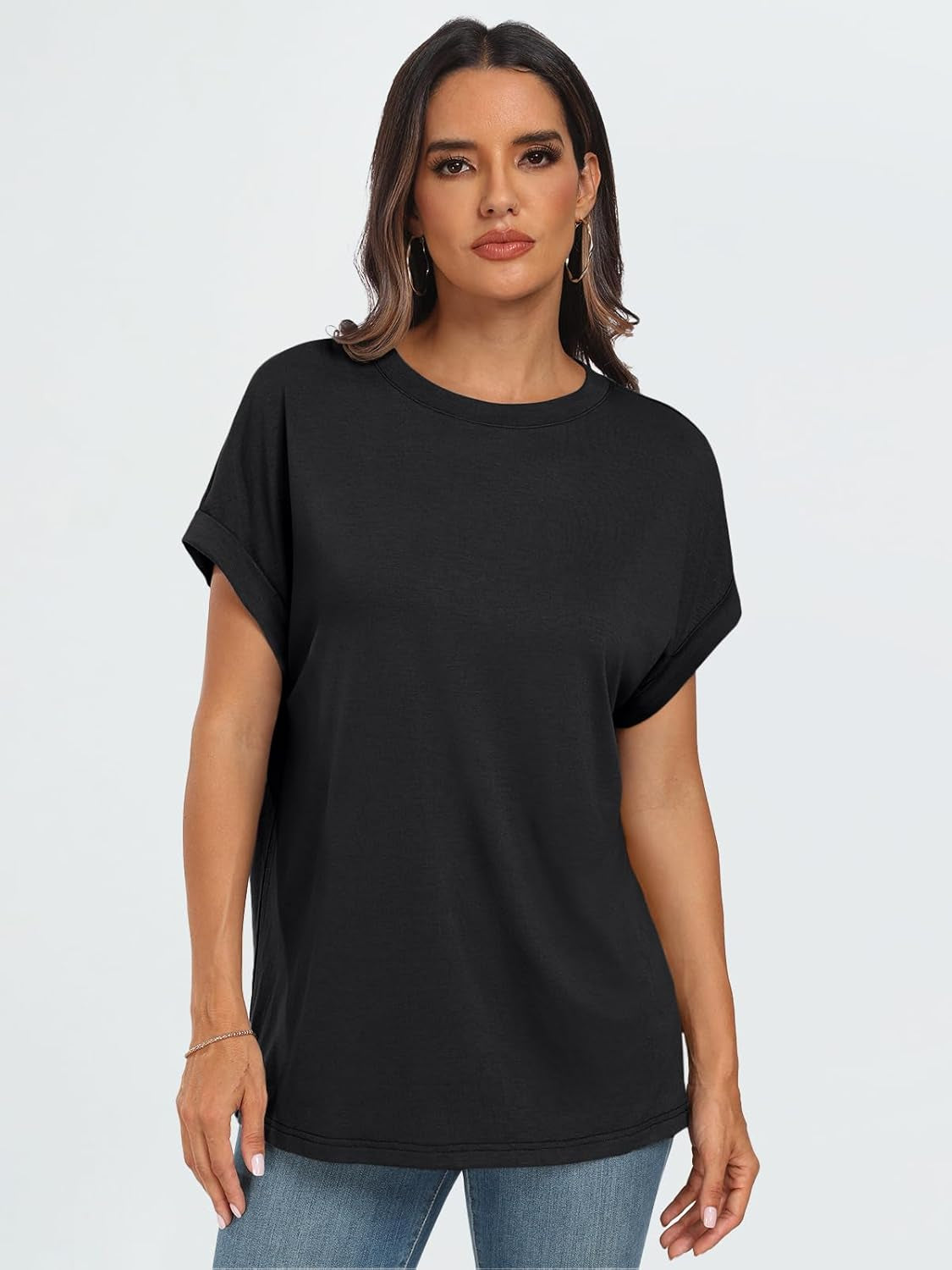 Womens Summer Tops Oversized Short Sleeve Business Casual T Shirts Trendy Fashion Clothes Spring Outfits 2025