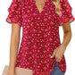 Womens Dressy Chiffon Blouses Summer Puff Petal Short Sleeve Shirts V Neck Casual Work Tops