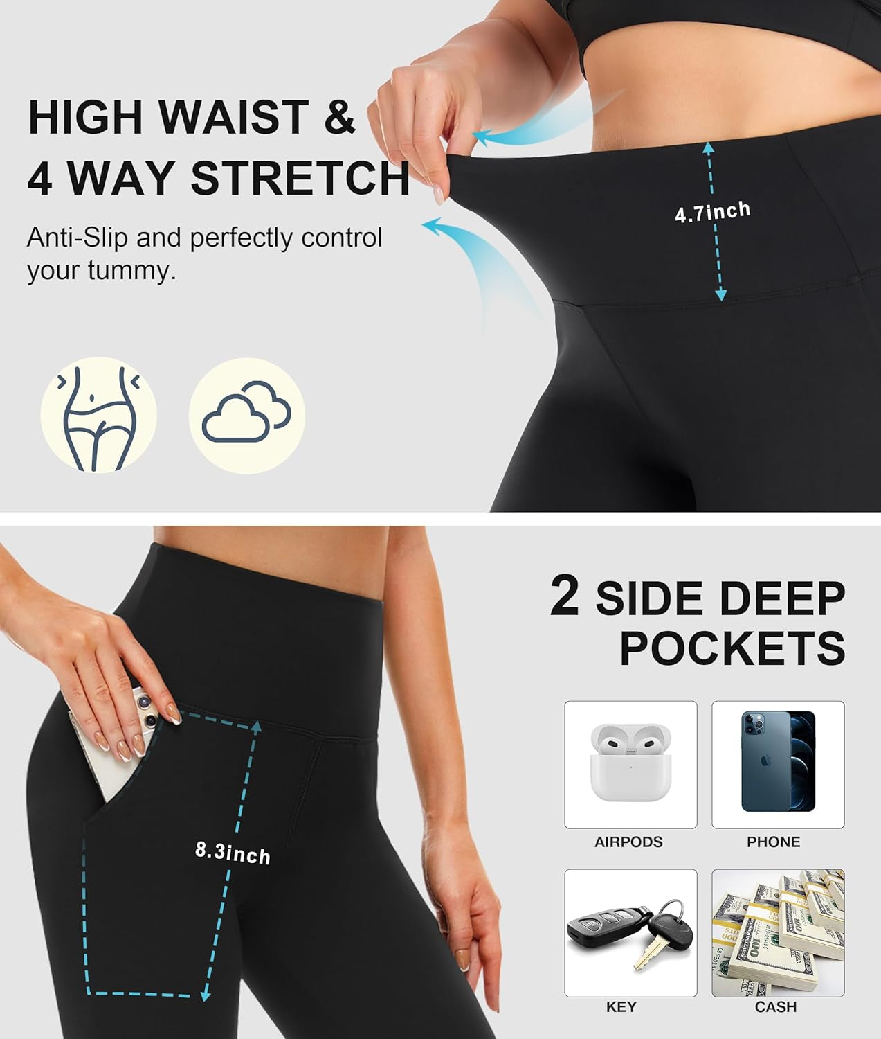 3 Pack Leggings with Pockets for Women,High Waisted Tummy Control Workout Yoga Pants