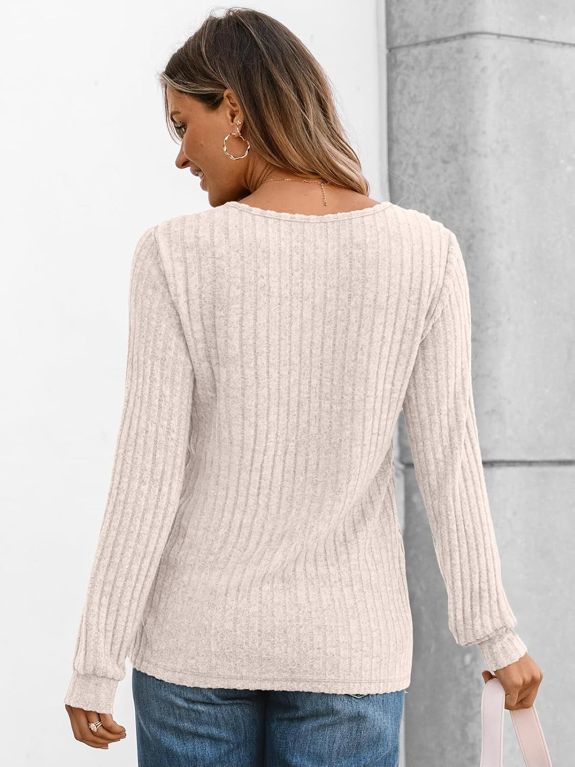 Long Sleeve Henley Shirts Women'S Business Casual Lightweight Tunic Sweater Tops