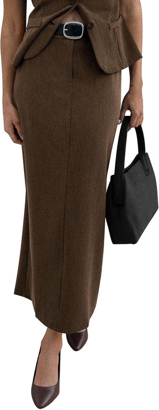 Women'S 2025 Fall Maxi Pencil Skirt High Waisted Slit Work Office Trendy Long Skirts Business Casual Outfits