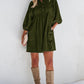 Womens Casual Dresses Corduroy Button up Empire Waist 3/4 Sleeve Fall Winter Mini Babydoll Dress