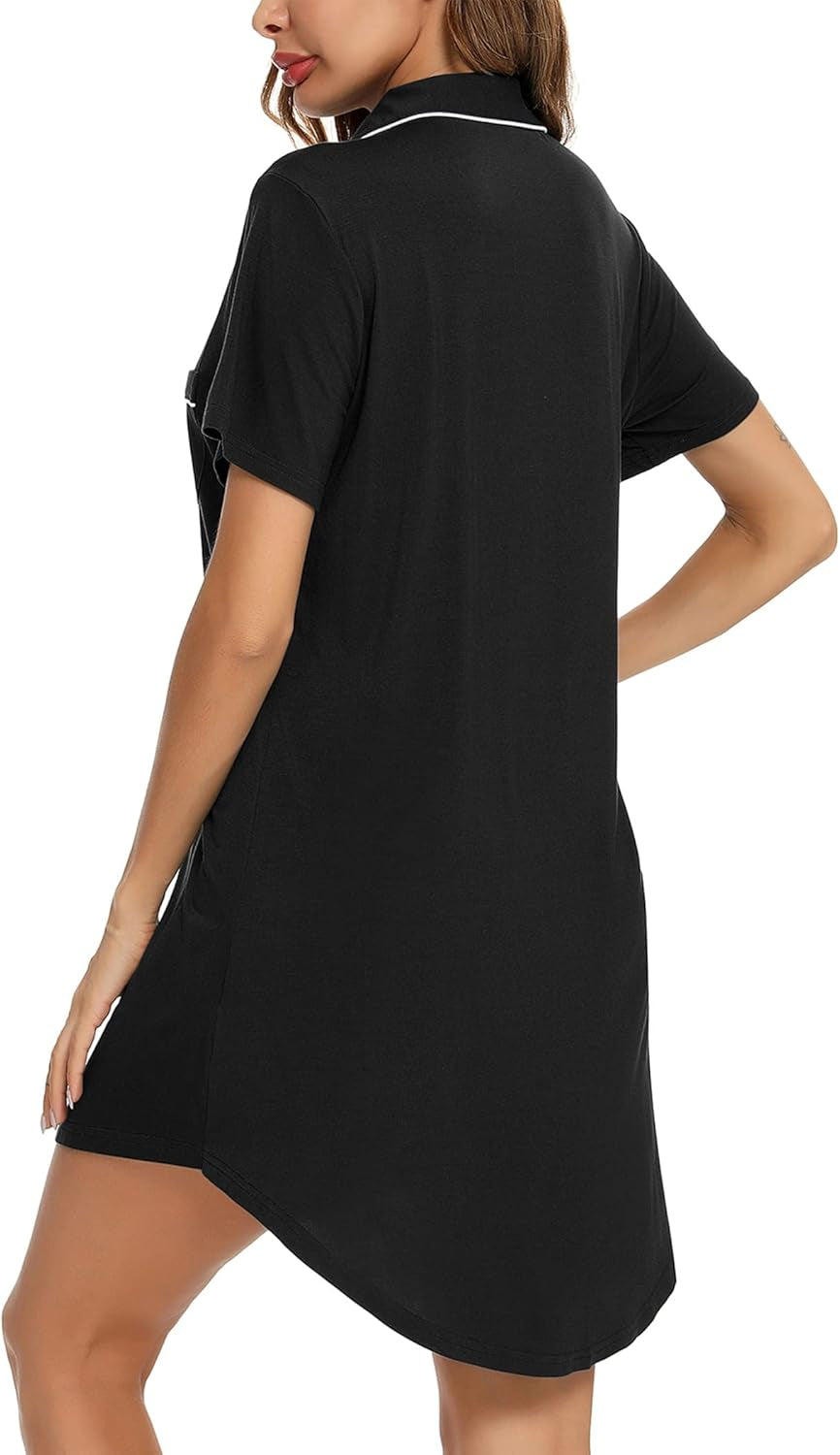 Nightgown for Women Button down Sleepshirt Short/Long Sleeve Nightdress Soft Modal Sleepwear S-XXL