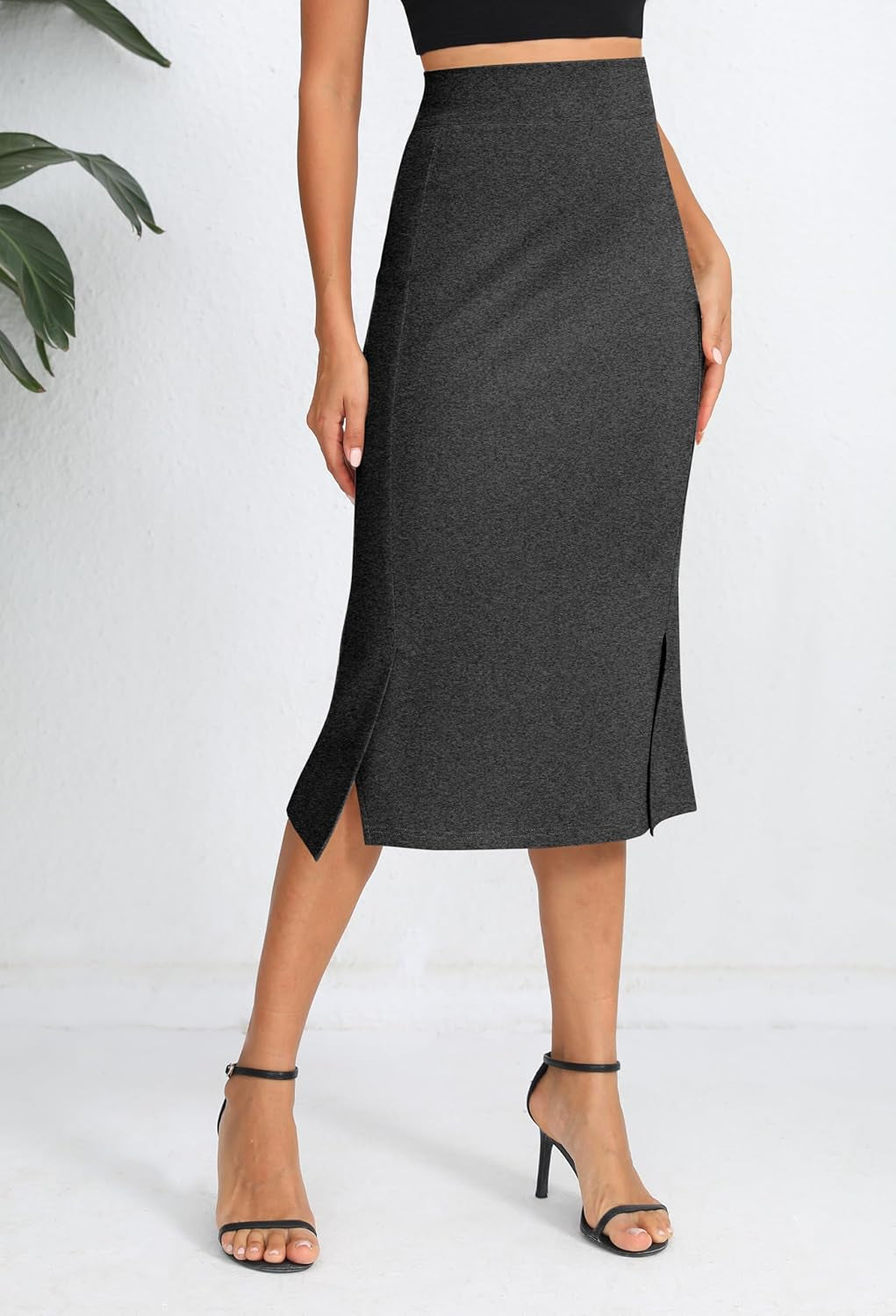 Women'S Stretch Office Fishtail Pencil Skirt High Waist Bodycon Midi Skirt with Slit