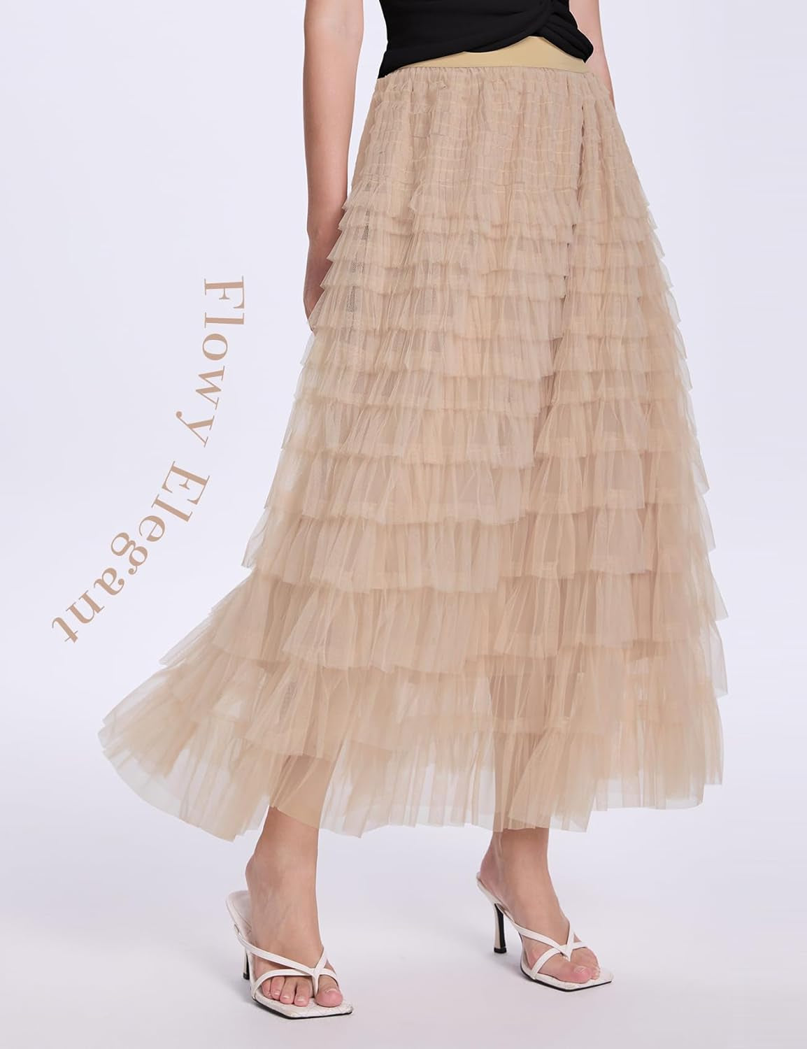 Tulle Maxi Skirts for Women, High Waist A-Line Flowy Elegant Party Wedding Guest Casual Skirt