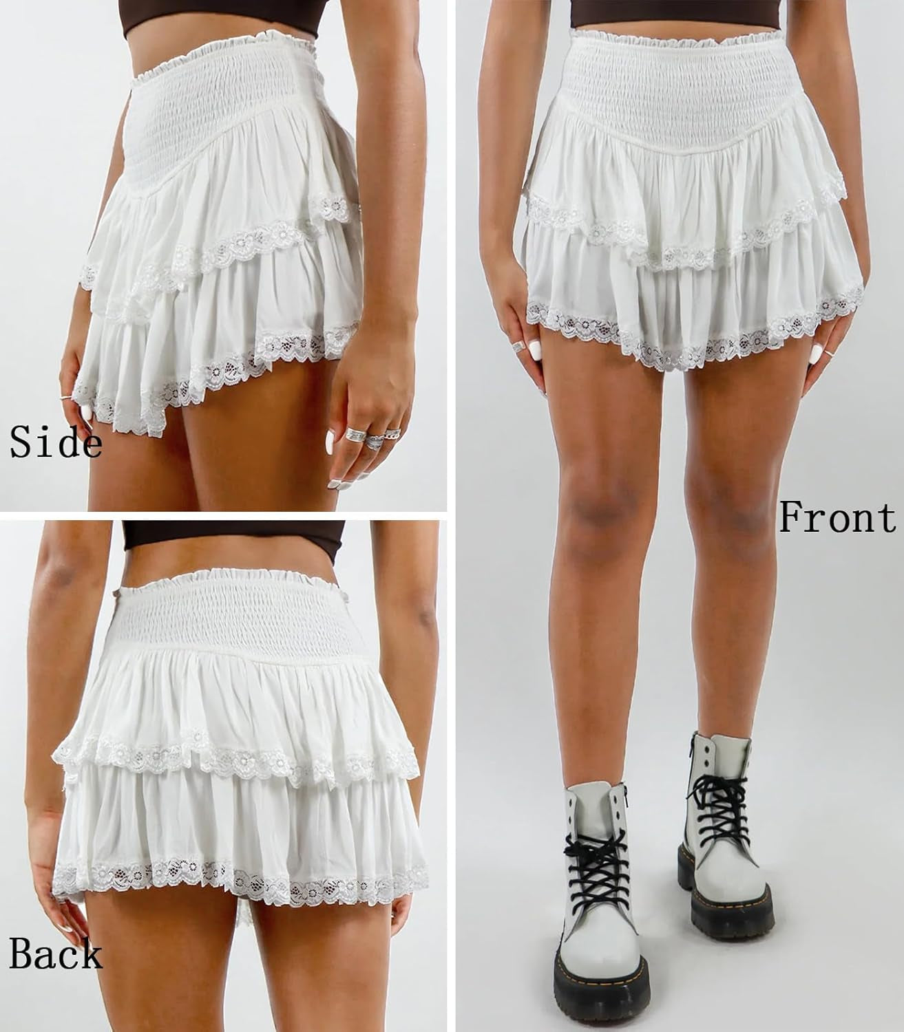 Women'S Cute High Waist Ruffle Mini Skirt Layered Ruffle Hem Flared Flowy Casual Swing Beach Mini Short Skirt