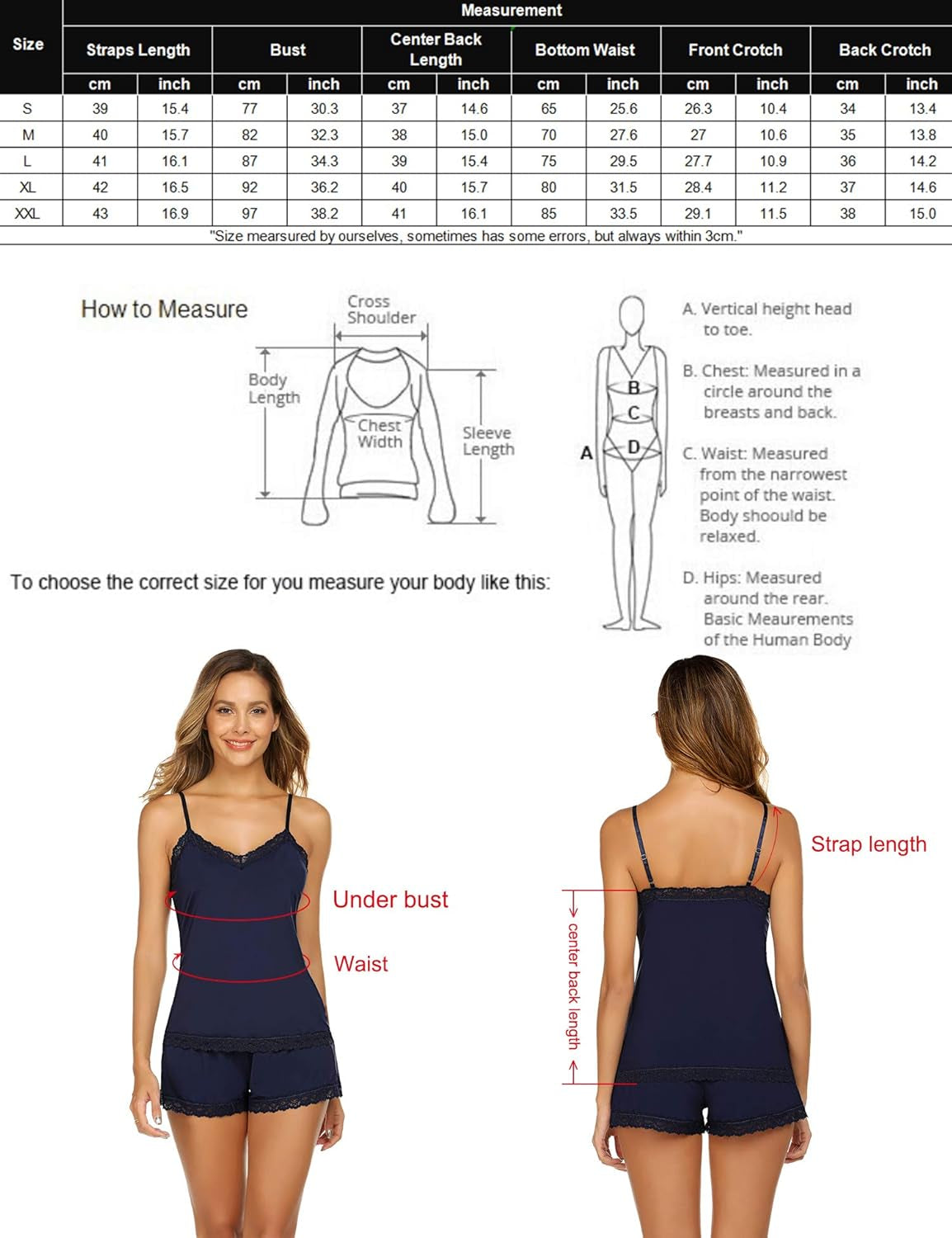 Women Cami Pajama Set Modal Sleepwear Lace Trim Short PJ Set with Shorts