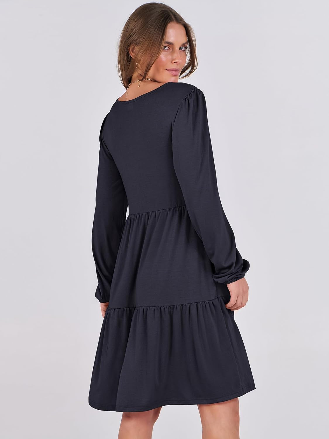 Womens Long Sleeve Dress 2025 Fall Casual V Neck Tiered Flowy Short Dresses Beach Travel Vacation Outfits