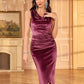 Womens Sleeveless Velvet Cocktail Dresses Cowl Neck Party Midi Wedding Guest Dress Ruched Slit Bodycon Dress