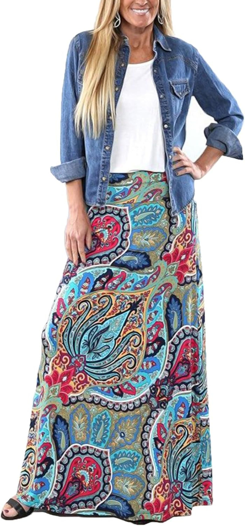 Women'S Bohemian Print Long Maxi Skirt