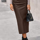 Skirts for Women Trendy Fall 2025 Elastic Waist Ruched Bodycon Slit Pencil Midi Leather Skirt Bussiness Casual