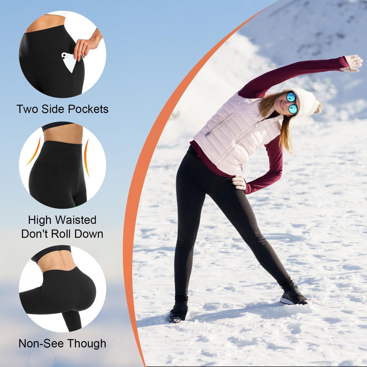 3 Pack Fleece Lined Leggings Women with Pockets -Warm Winter Yoga Pants for Women Thermal Running Workout Leggings