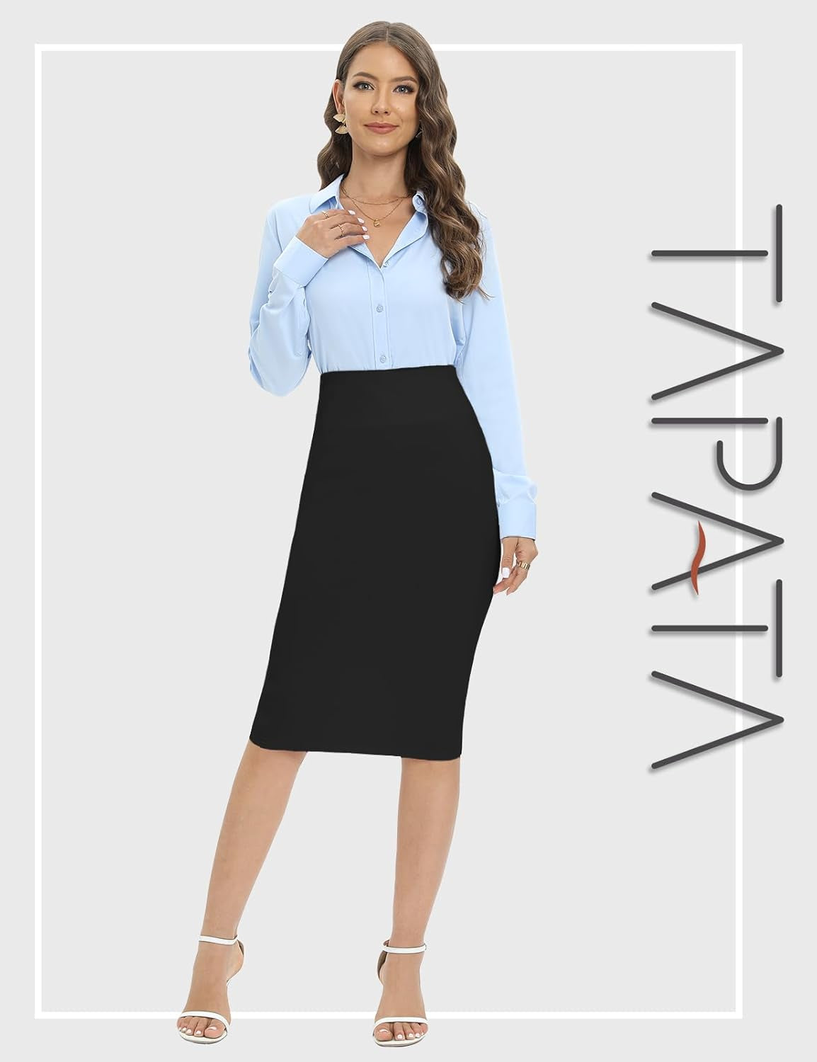 Women'S Office Work Pencil Skirt Stretch High Waist below Knee Bodycon for Business Casual