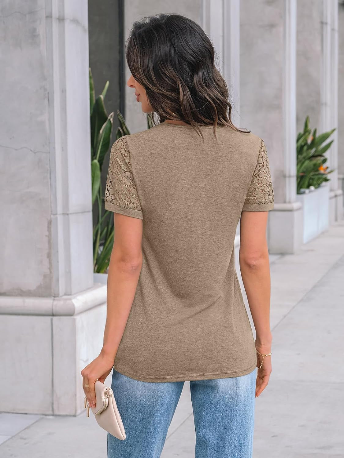 Women'S Short Sleeve Shirts Dressy Lace Summer Tops 2025 Spring Trendy Casual T-Shirts Cute Work Outfits Blouses