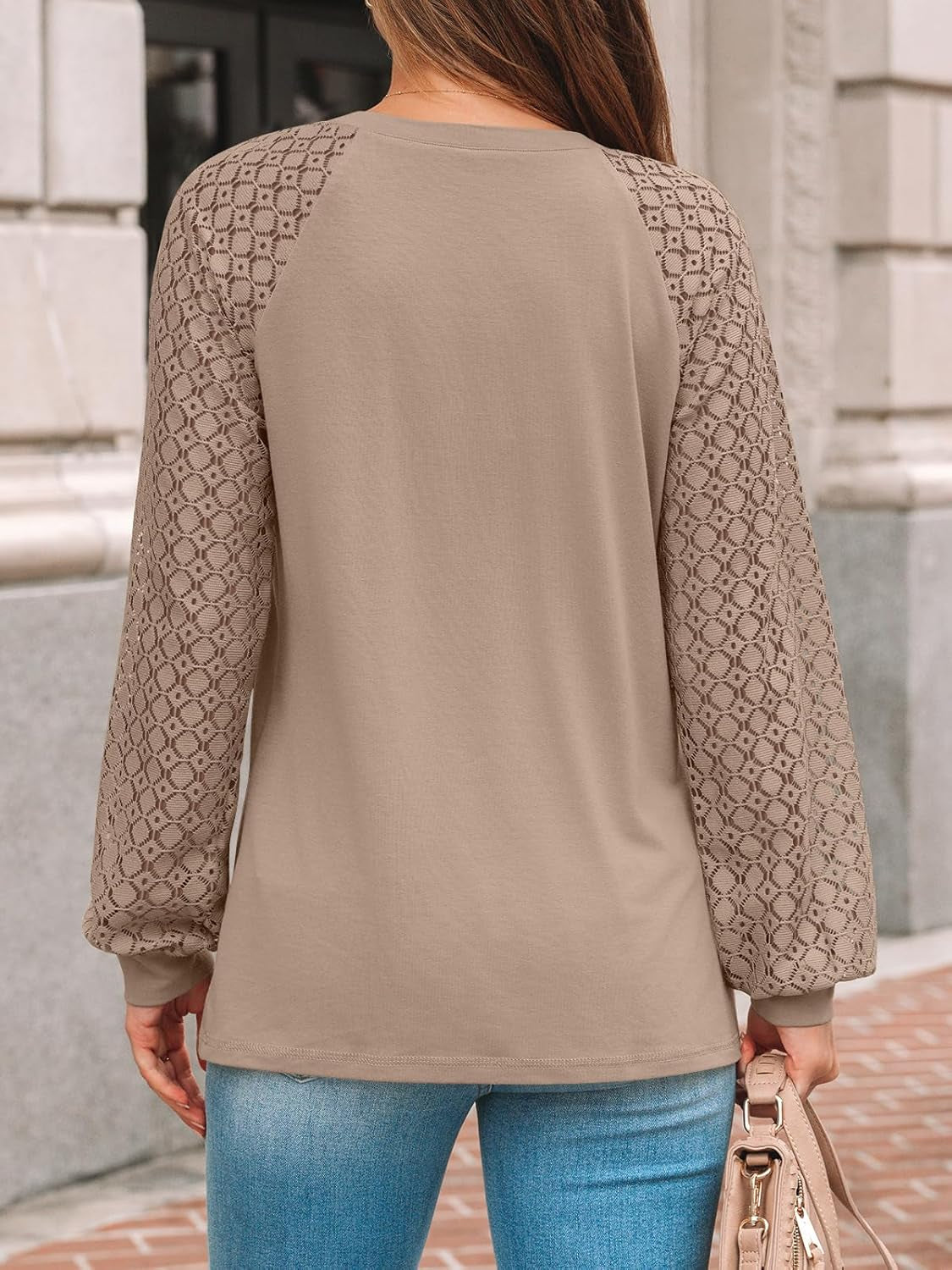 Womens Long Sleeve Shirts Pleated Lace Tops Fall Fashion Outfits Business Casual Blouses