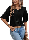Womens Blouses Ruffle Sleeve Top V Neck Shirts Casual Outfit Bell Sleeve Cute Tee Spring Fall Summer Fashion Clothes