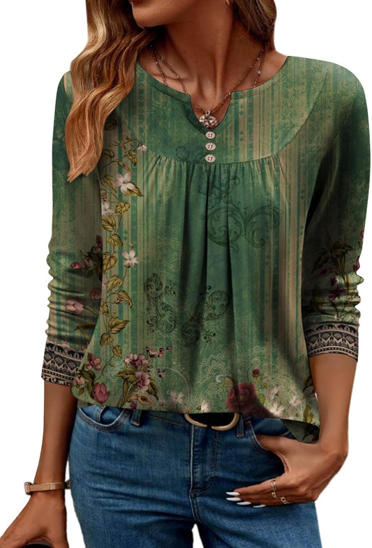 Womens Tops Long Sleeve Shirts 2025 V Neck Fall Blouses Dressy Casual Fashion Winter Work Tunic