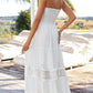 Women'S 2025 Summer Bohemian Strapless off Shoulder Lace Trim Backless Flowy a Line Beach Long Maxi Dress