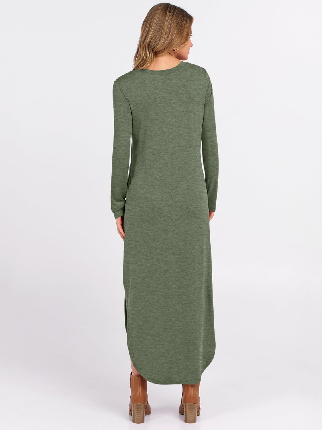 Women'S Long Sleeve Maxi Dresses 2025 Fall Outfits Casual Loose Split Travel Vacation T Shirt Dress with Pockets