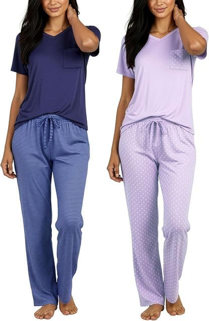 2 Pack: Women'S Comfy Pajama Sets - Short & Long Sleeve Ladies Loungewear Sleepwear Pjs (Available in Plus)