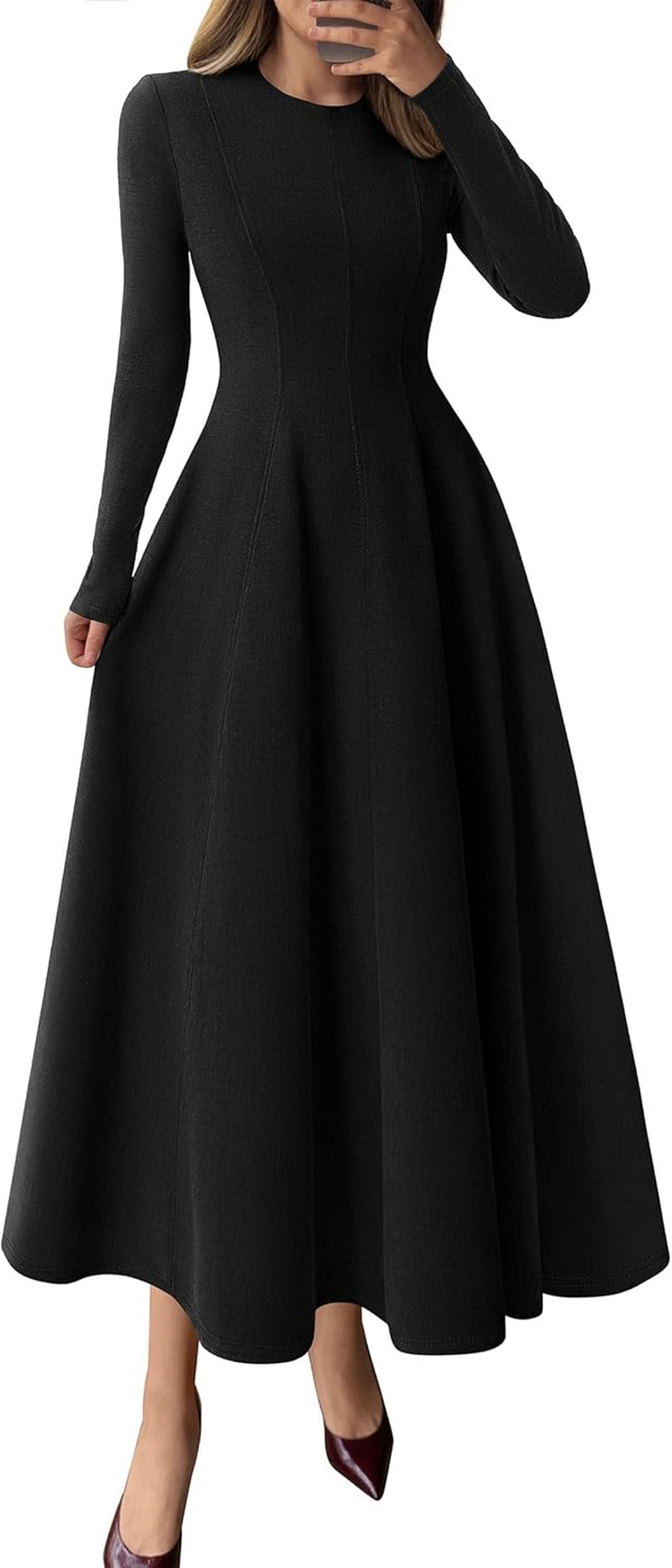 Cocktail Dresses for Women 2025 Elegant Classy Fall Long Sleeve Midi a Line Flowy Modest Winter Party Dress